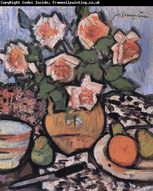 George Leslie Hunter Still Life with Roses,Fruit and Knife
